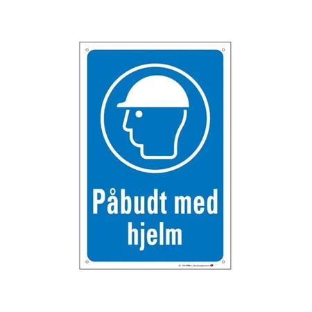 Skilt "Påbudt med hjelm" 200 x 300 mm