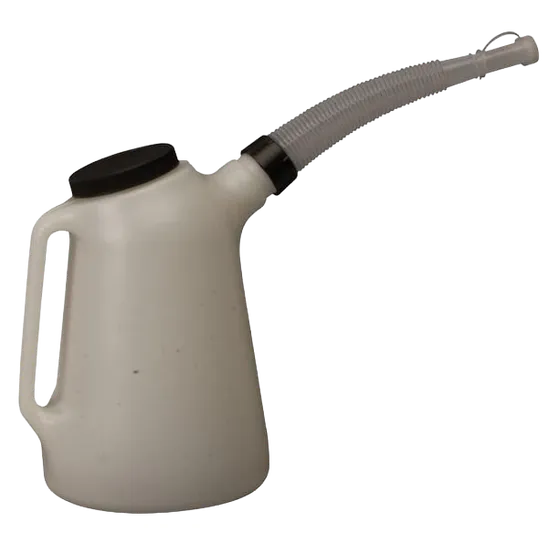 Oljemål m/lokk, plast, 5 ltr. m/tut