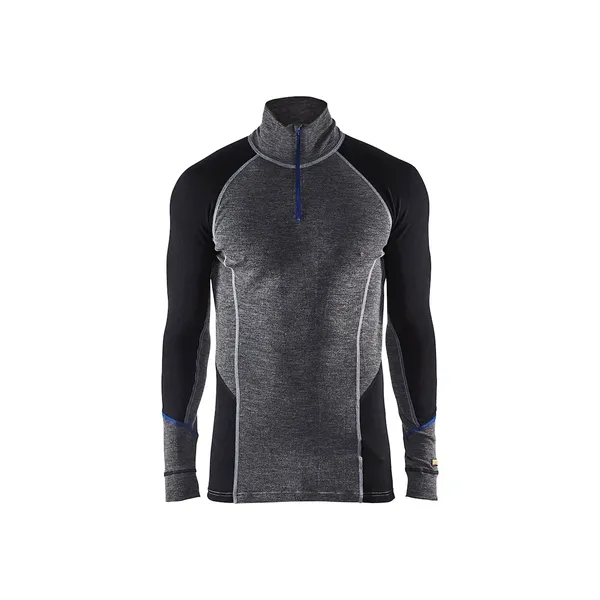 WARM 100% Merino Undertøy Zip neck Grå/Svart