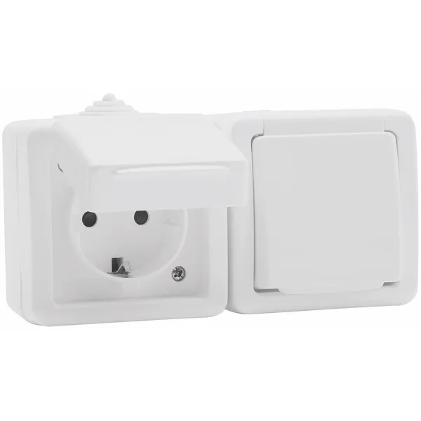 Stikkontakt utenpåliggende m/lokk, for uteinstallasjon, dobbel, hvit, IP54