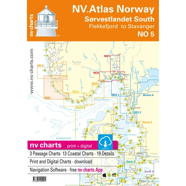 Kart kombi Atlas No 5 - Flekkefjord til Stavanger
