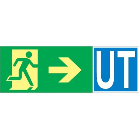 Skilt "Nødutgang/UT Pil høyre" 354 x 118 mm