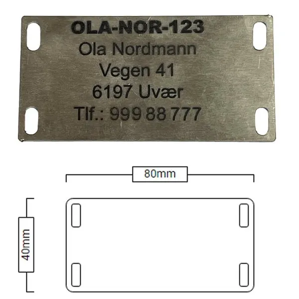 Teinemerker 80x40 mm – 316 syrefast stål, 10 stk