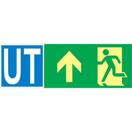 Skilt "Nødutgang/UT Pil opp" 354 x 118 mm