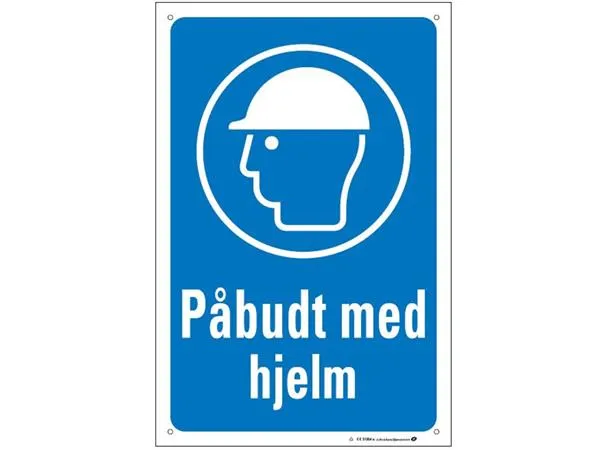 Skilt "Påbudt med hjelm" 200 x 300 mm