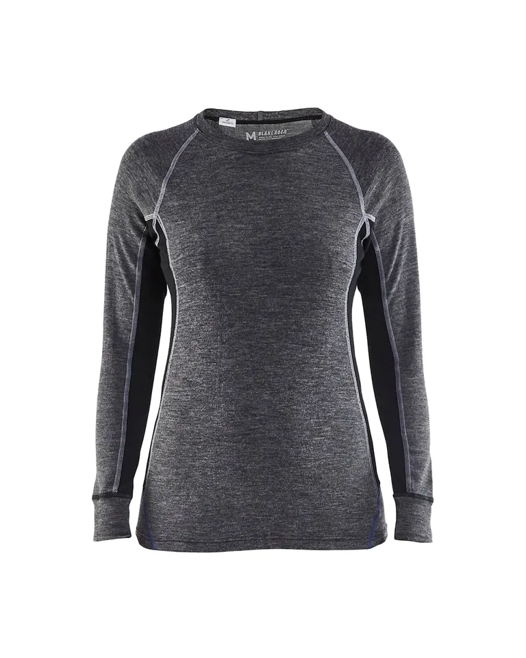 WARM 100% Merino Undertøygenser Dame Grå/Svart