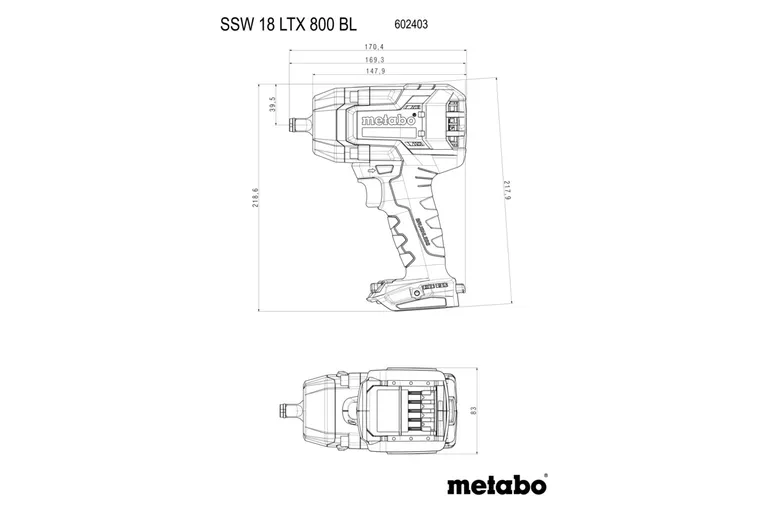 Metabo Muttertrekker Batteri SSW 18 LTX 800 BL Solo med Metabox 145l