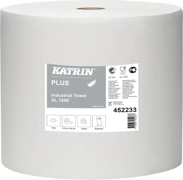 Papir, Industri, Stor rull Plus XL 1-lag hvit (452233)