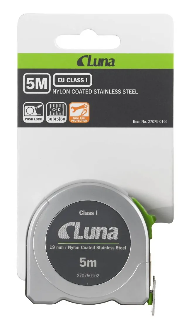 Målebånd 5 mtr. Rustfri Pushlock Luna