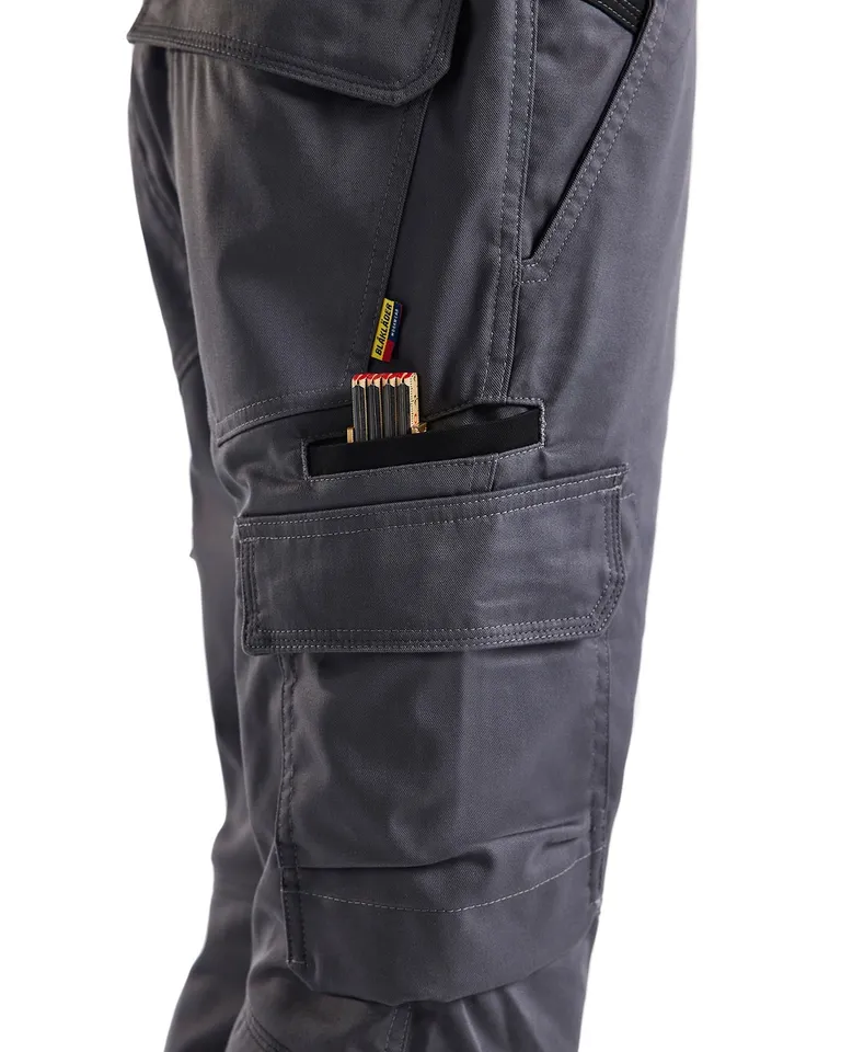 Industribukse Stretch Kneputelomme, Mellomgrå/Svart