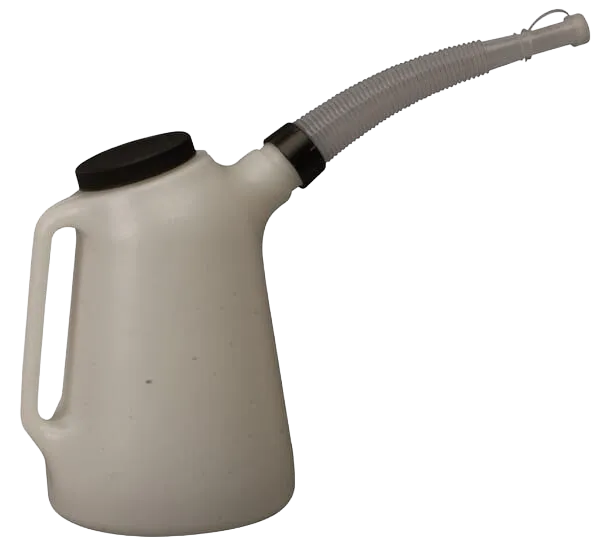 Oljemål m/lokk, plast, 5 ltr. m/tut