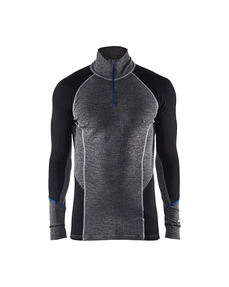 WARM 100% Merino Undertøy Zip neck Grå/Svart