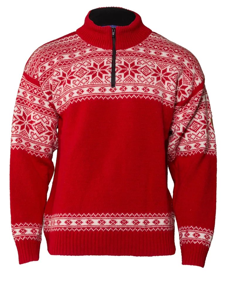 Snøstjerne Genser Rød/Hvit, m/half zip
