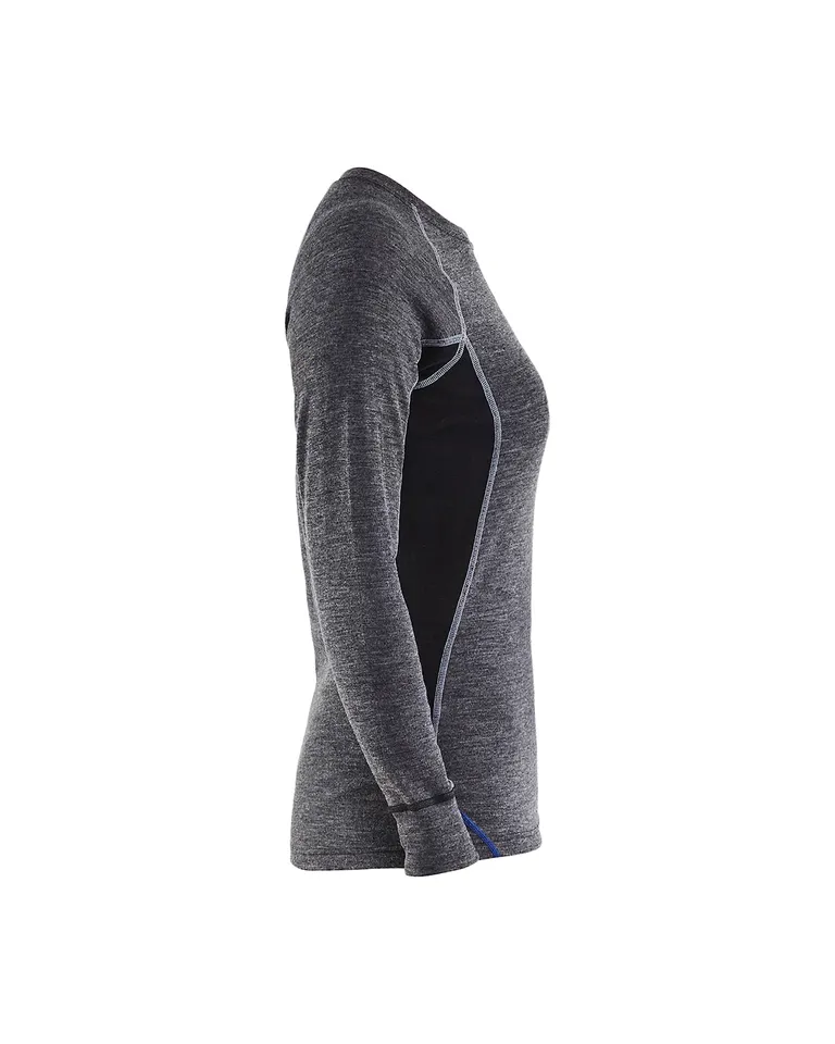 WARM 100% Merino Undertøygenser Dame Grå/Svart