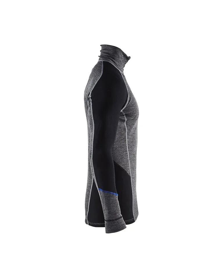 WARM 100% Merino Undertøy Zip neck Grå/Svart