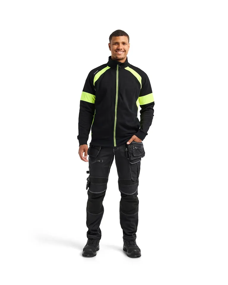 Varselgenser med hel Glidelås, Svart/Varselgul