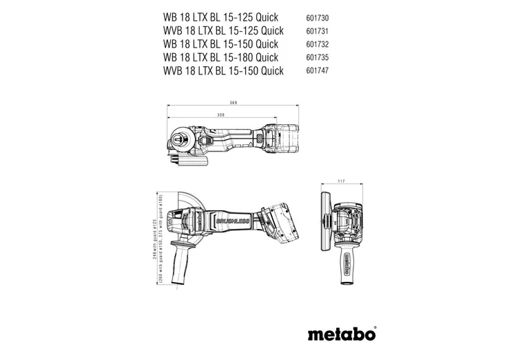 Metabo Vinkelsliper WB 18 LTX BL 15-125 Quick Solo