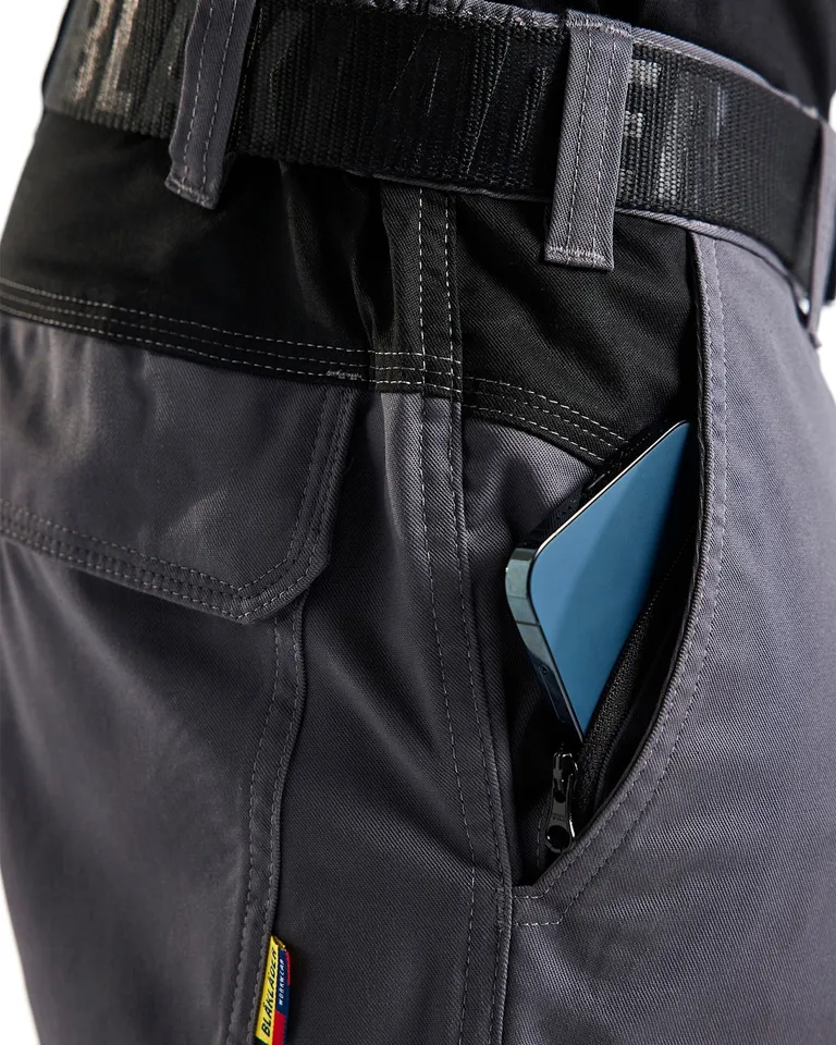 Industribukse Stretch Kneputelomme, Mellomgrå/Svart