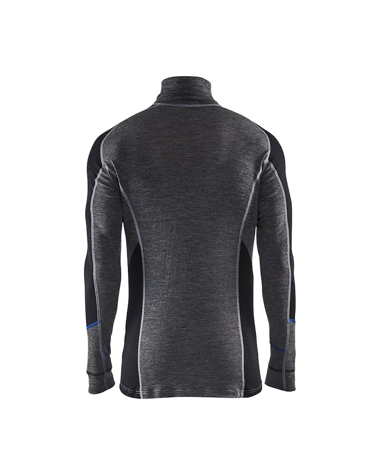 WARM 100% Merino Undertøy Zip neck Grå/Svart