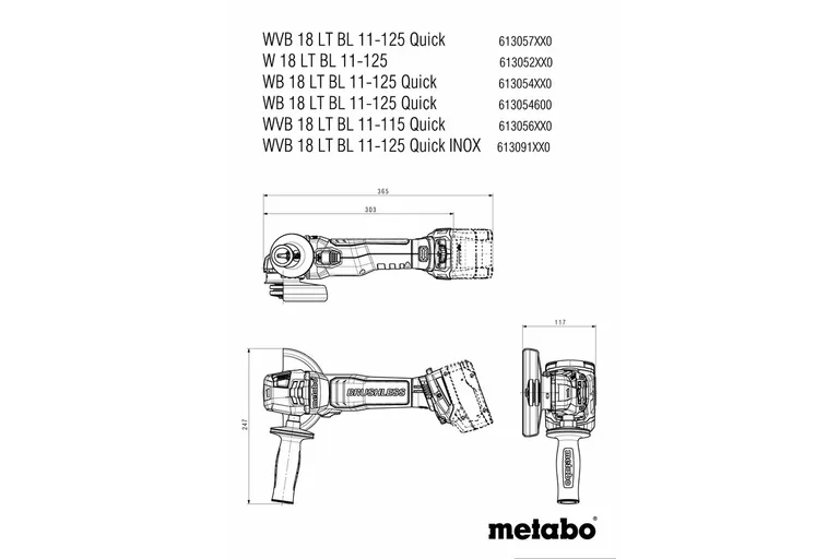 Metabo Vinkelsliper WVB 18 LT BL 11-125 Quick inkl. 2x5,5Ah Bat, Lader ASC 145 & Metabox 165l