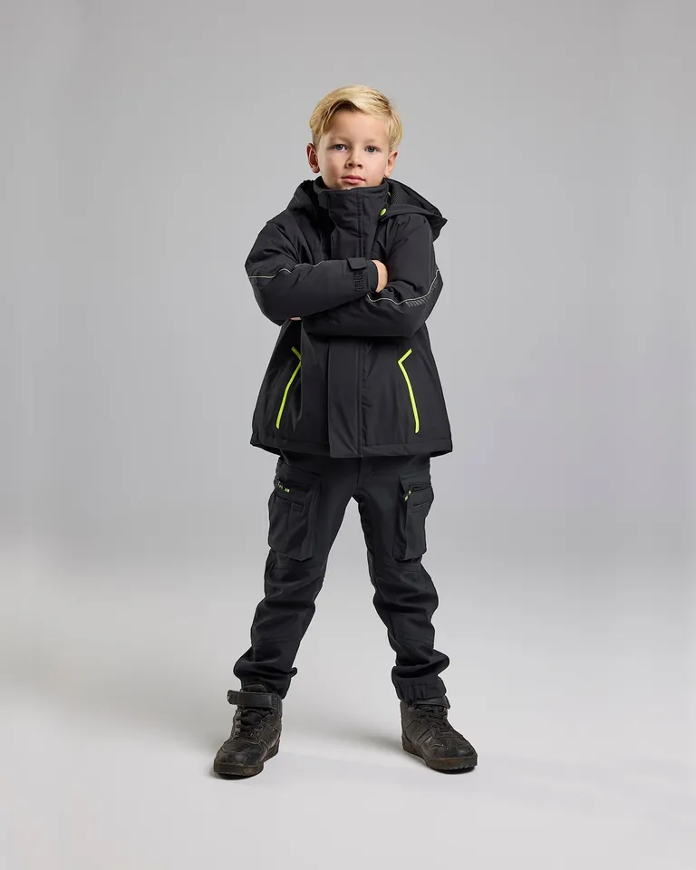 Vinterjakke Lettforet Stretch Barn, Svart/Gul