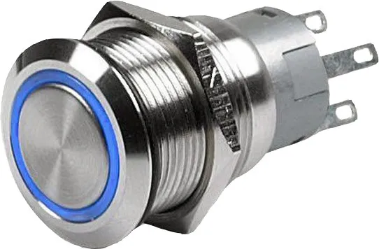 Rustfri bryter LED Blå 12V, fjærbelastet (horn)