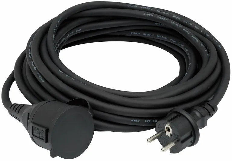 Skjøtekabel, 3G1,5mm2, H05RR-F, 1 uttak m/lokk, sort, IP44