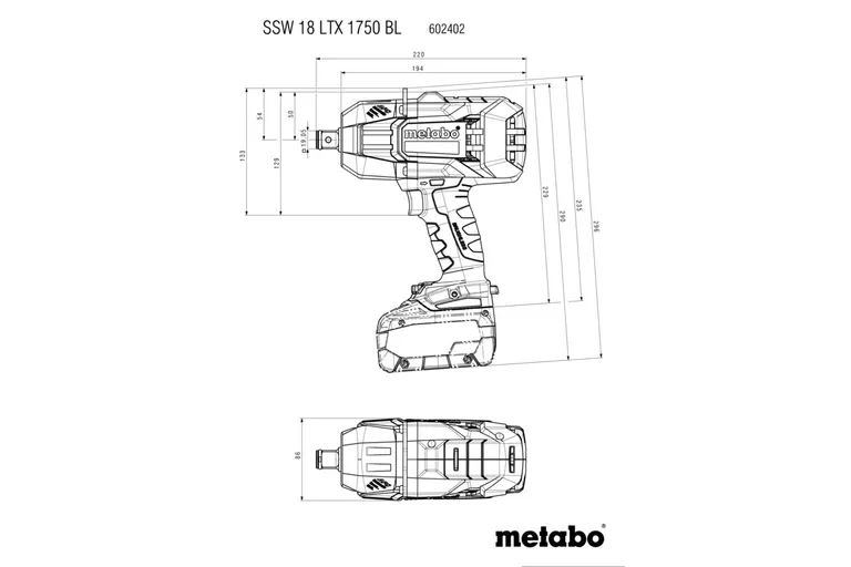 Metabo Muttertrekker Batteri SSW 18 LTX 1750 BL Solo med Metabox, 